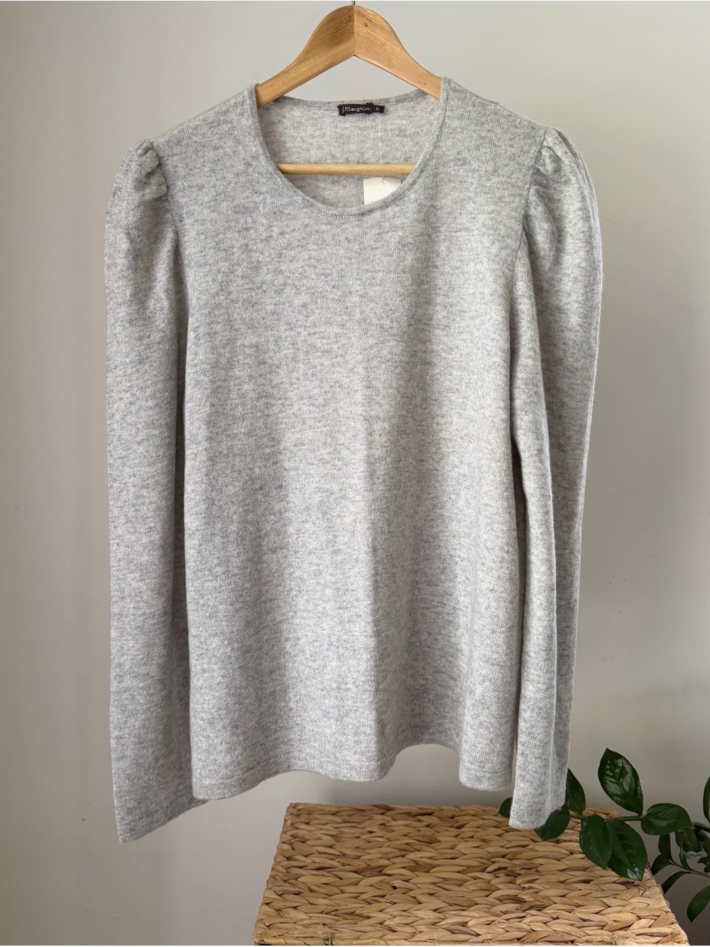NWT Women's J. McLAUGHLIN Gray 100% Cashmere Wynn Puff Sleeve Sweater Size XL